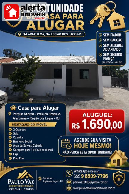 Casa - Aluguel:  Praia do Hospício, Araruama - RJ